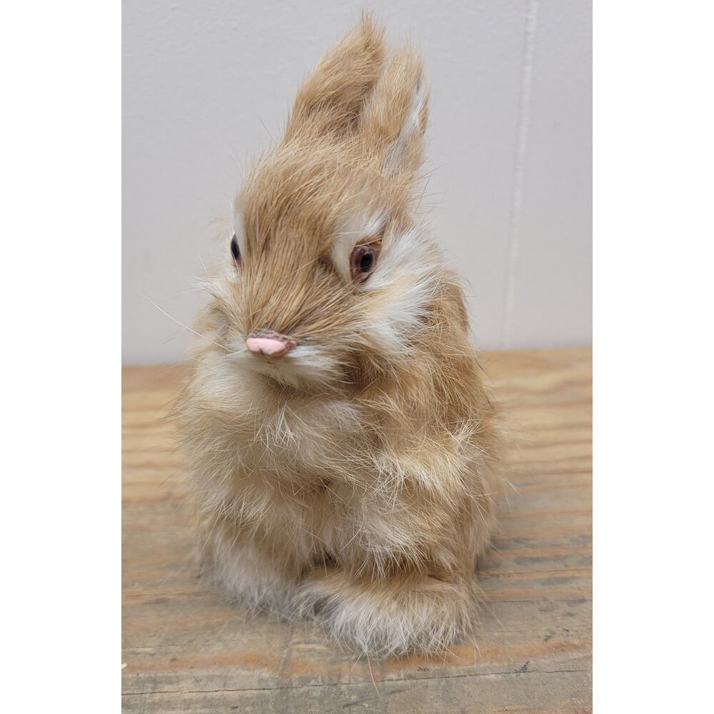Vintage Easter Real Rabbit Fur Bunny Figurine 6" Realistic